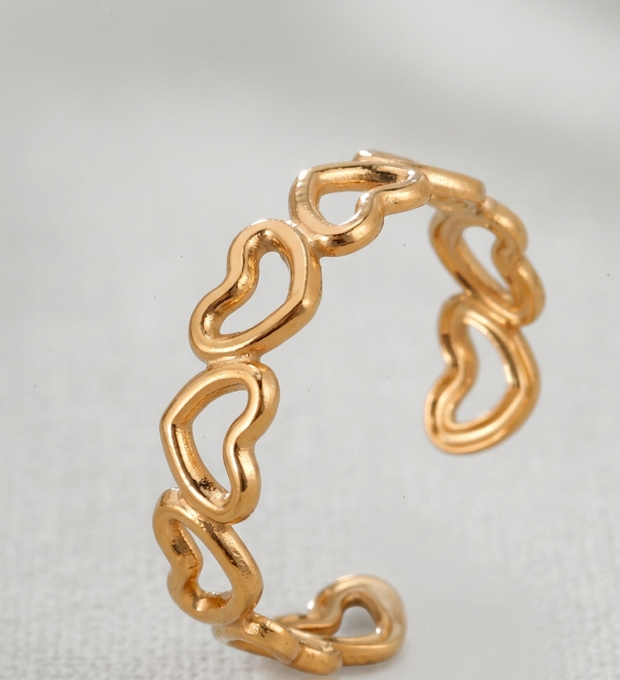 Gold chain-style ring on a light gray background