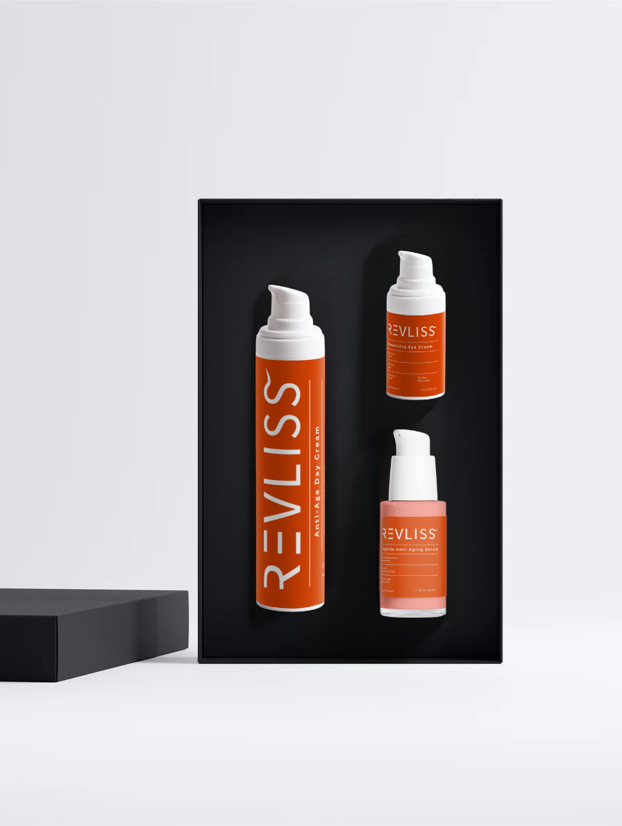 Revliss Anti-Ageing Collection Box product set on a black background
